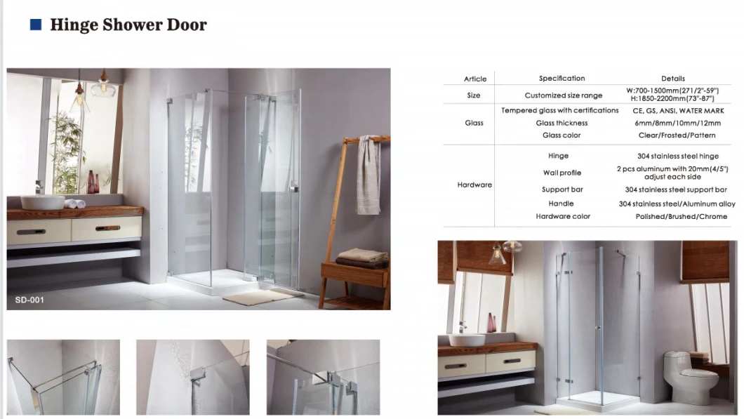 New Design European Style 6mm Folding Shower Door Frameless Shower Room