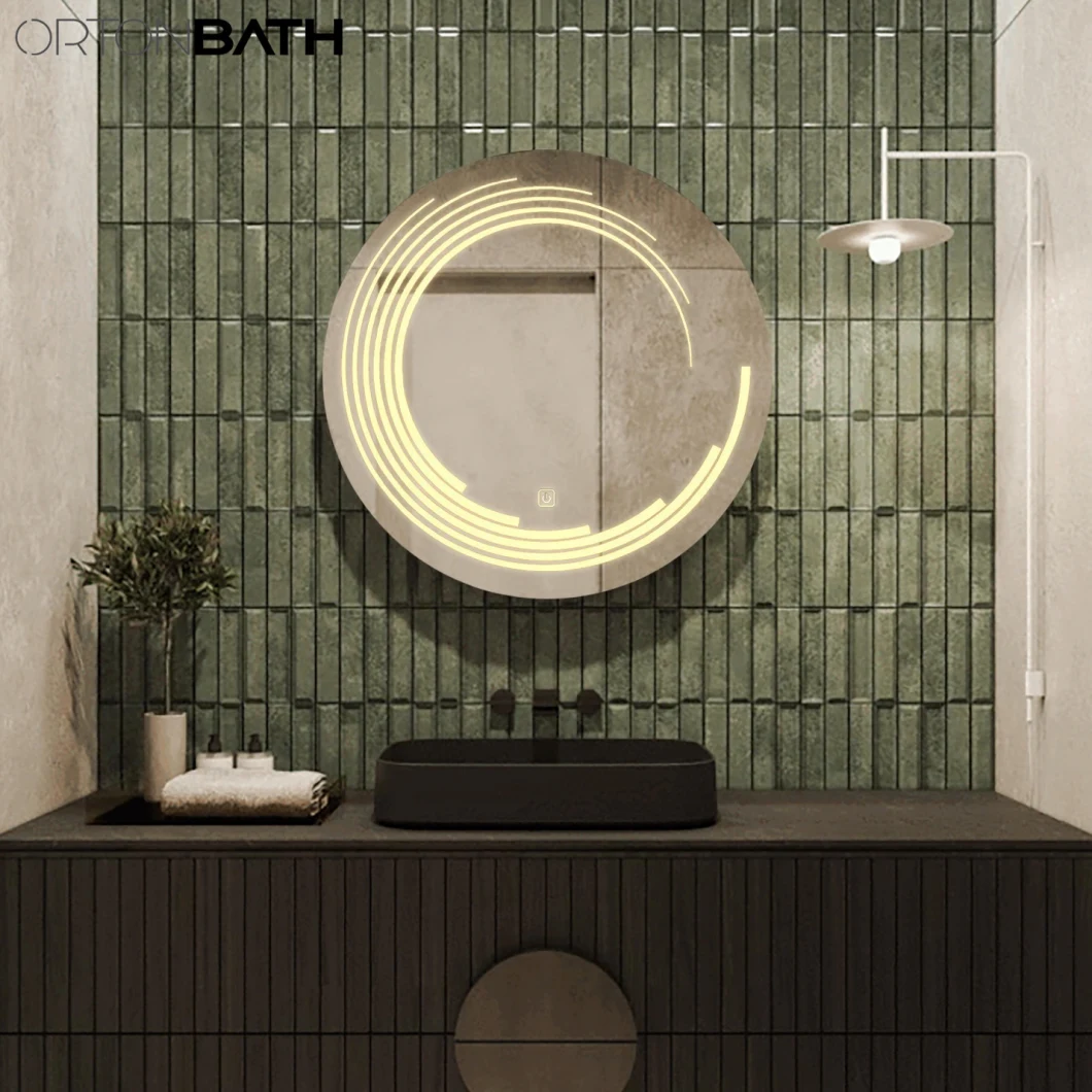 Ortonbath Round LED Bathroom Mirror with Front and Back Lights Anti-Fog Wall Mirror Dimmable Illuminated Makeup Frontlit Mirror