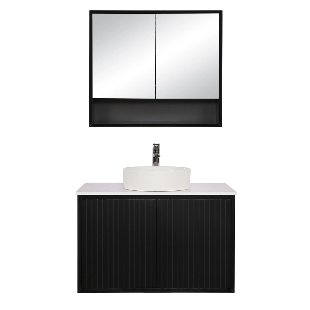 Wall Hung Finger Pull Vanity Matte Black Bathroom Cabinet 900mm