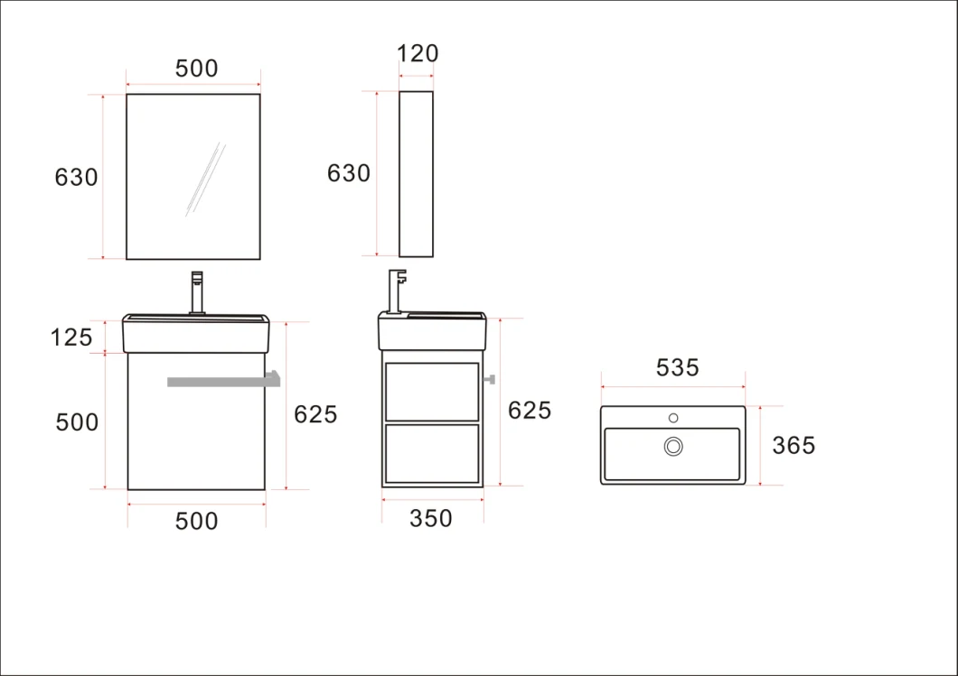 500mm Wall Mounted Small Plywood Bathroom Vanity Cabinet with Mirror Cabinet Single Art Basin