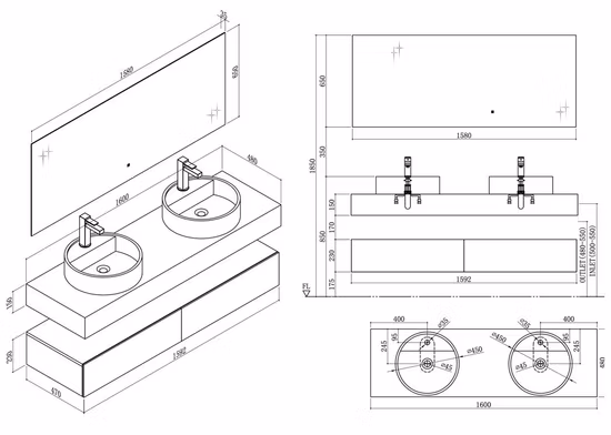 Muebles de baño colgados en la pared Mueble de baño de 1600 mm