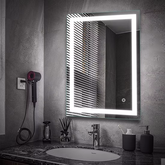 Espejo de baño Bluetooth inteligente iluminado con desempañador LED con reloj digital